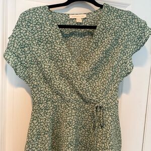 Green Floral Wrap Blouse
